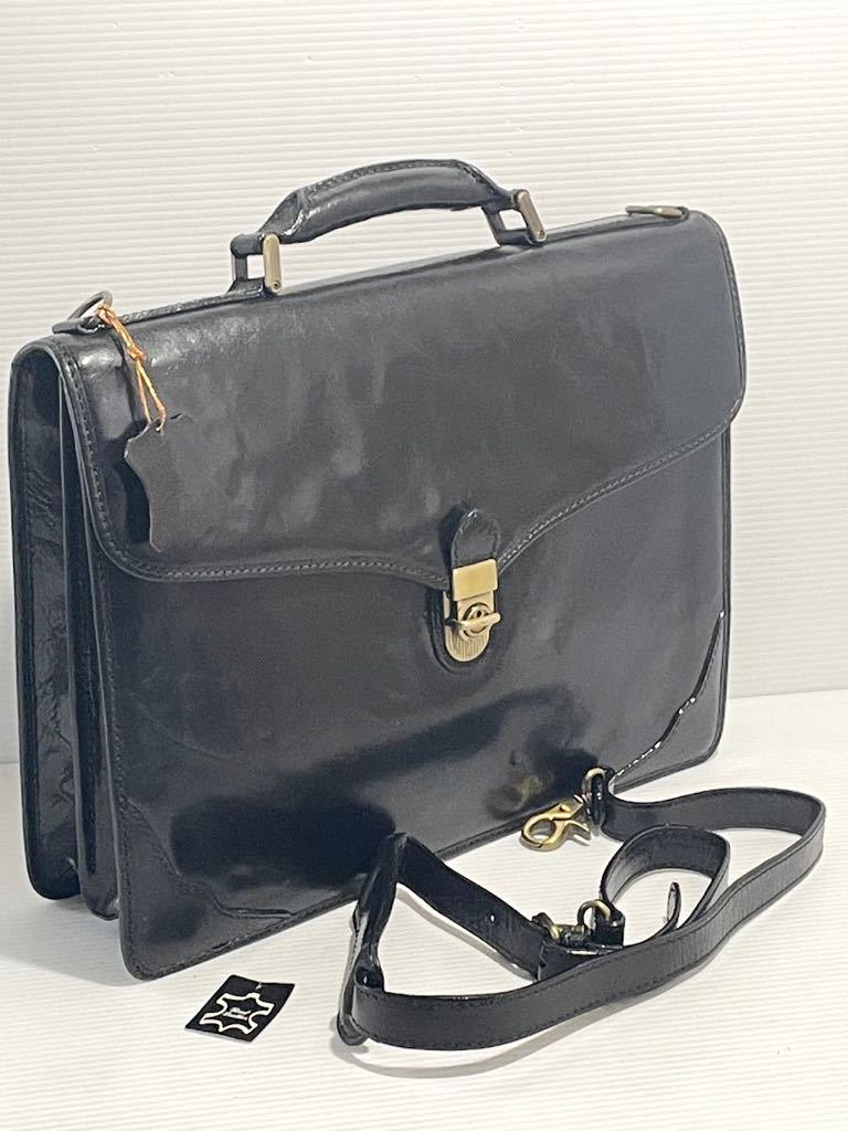 F ■ 極美品 日本鞄協会 牛革 ビジネスバッグ 2way ショルダーバッグ ブラック