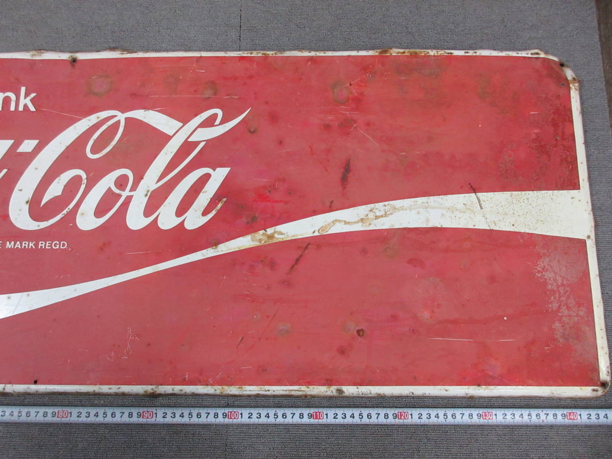 M【12-7】●12 Coca-Cola コカ・コーラ 大型看板 片面 長方形 角型 サイズ約45×136.5cm / レトロ アンティーク 広告 宣伝_画像3