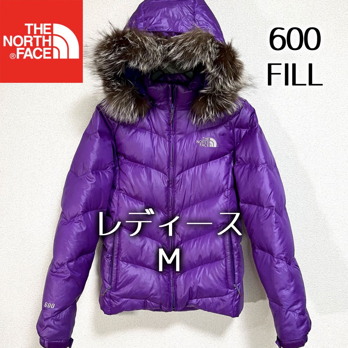 人気希少 ノースフェイス ダウンジャケット レディースM フード着脱可 ロゴ刺繍 THE NORTH FACE 600フィル