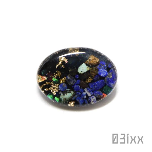 [03ixx] brooch resin natural stone lapis lazuli turquoise hand made cosmos [12 month birthstone ]