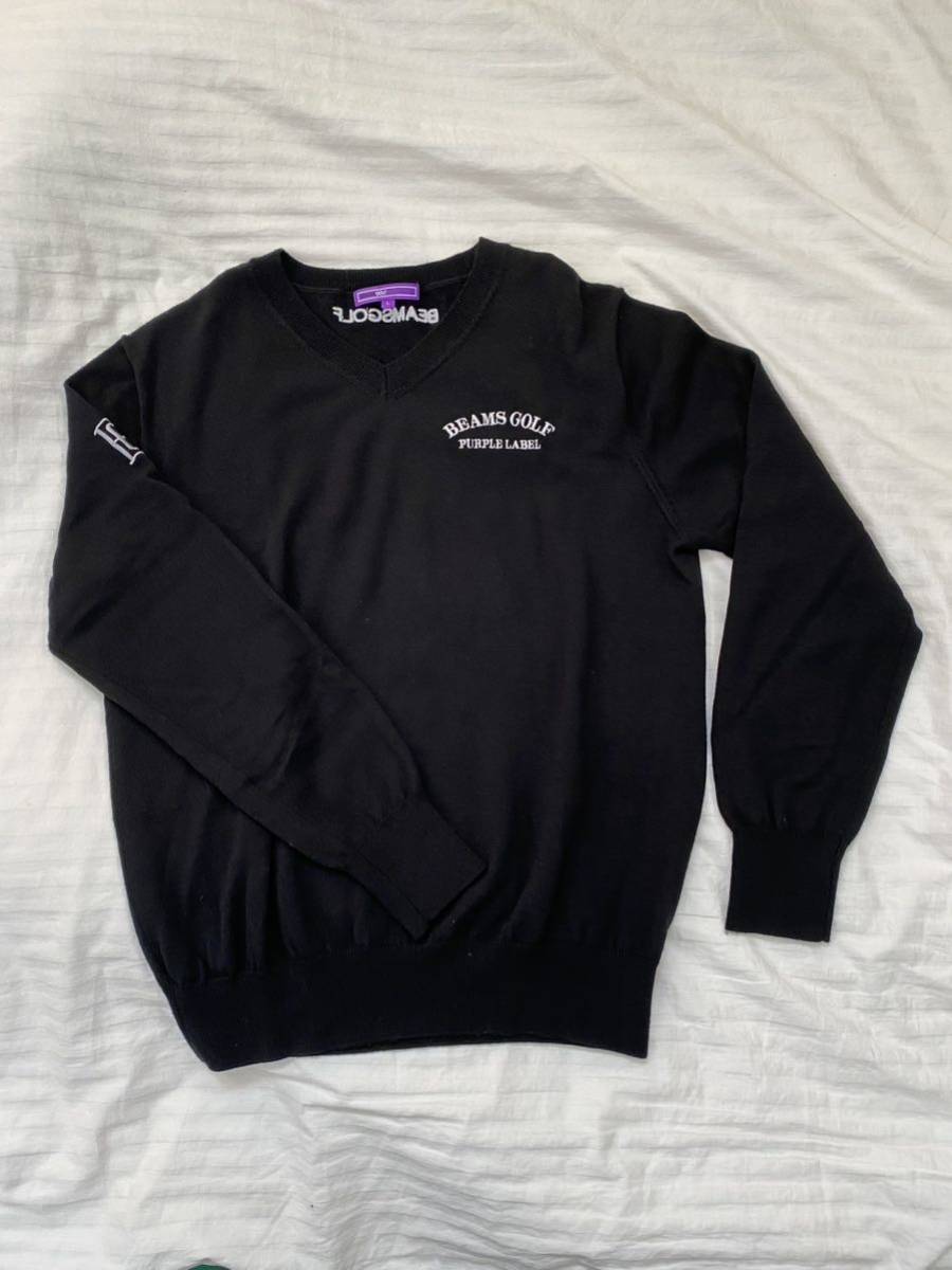 中古　BEAMS GOLF ビームスゴルフ パープルレーベル　Wool 100%　セーター 　ブラック　ゴルフウェア_画像1