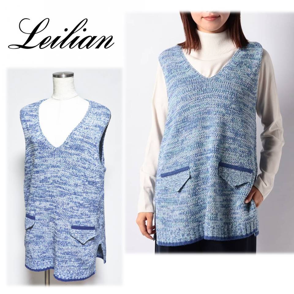 《Leilian レリアン》新品 ざっくり編み ロング丈 メランジニットベスト 13＋ 大きいサイズ A9173_画像1