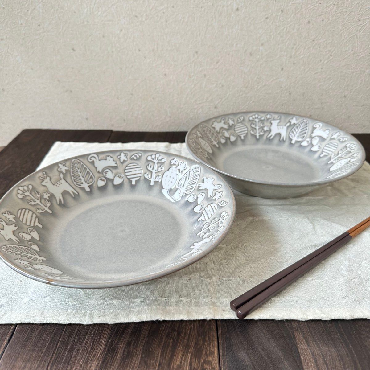 【2枚】新品 日本製 美濃焼 窯変グレー 21cm深皿 カレー皿 パスタ皿 シチュー皿