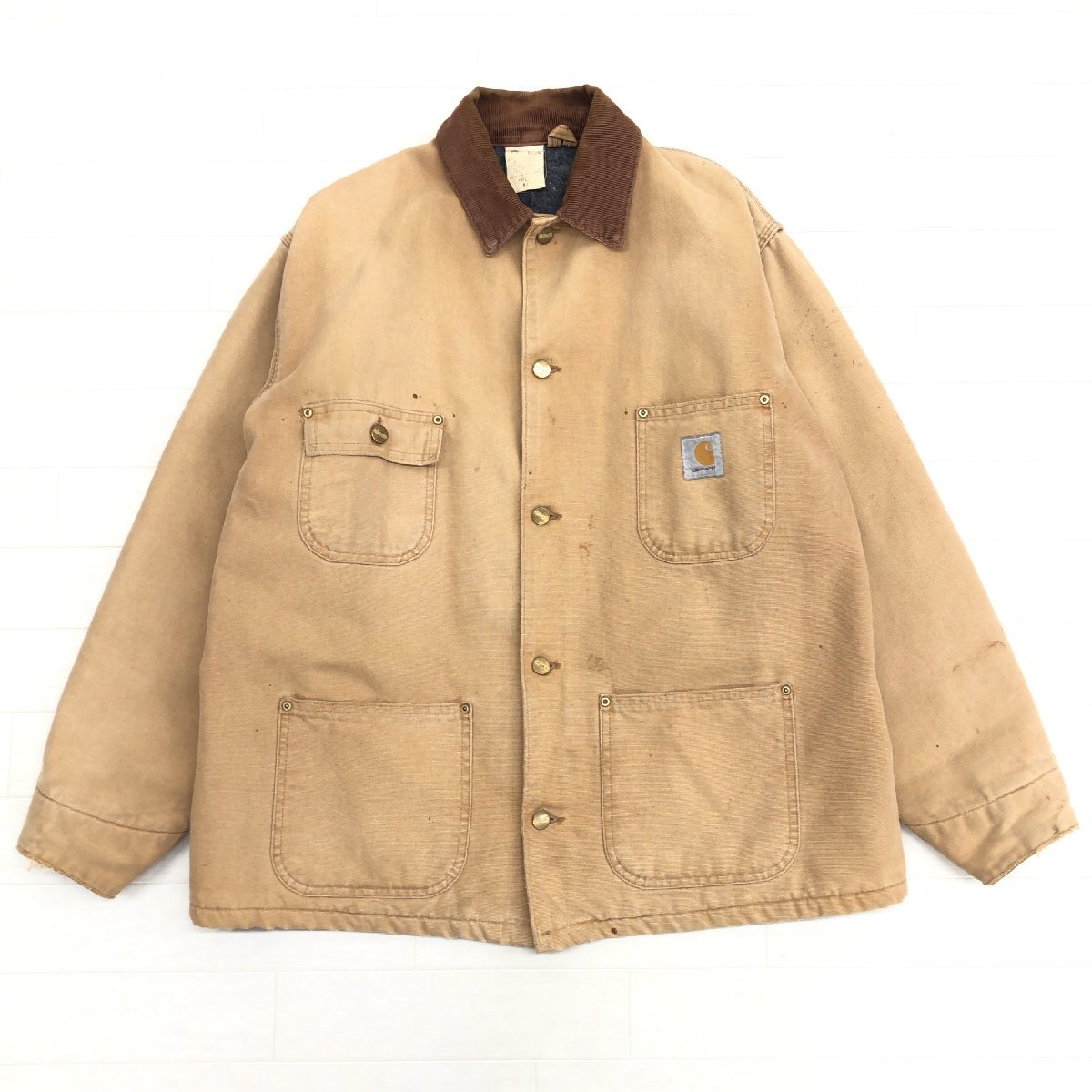 ◆80's USA製 Carhartt カーハート ダック生地 ブランケット カバーオール 44(JP:2XL相当) キャメル ワーク アメカジ 古着 ヴィンテージ_画像1