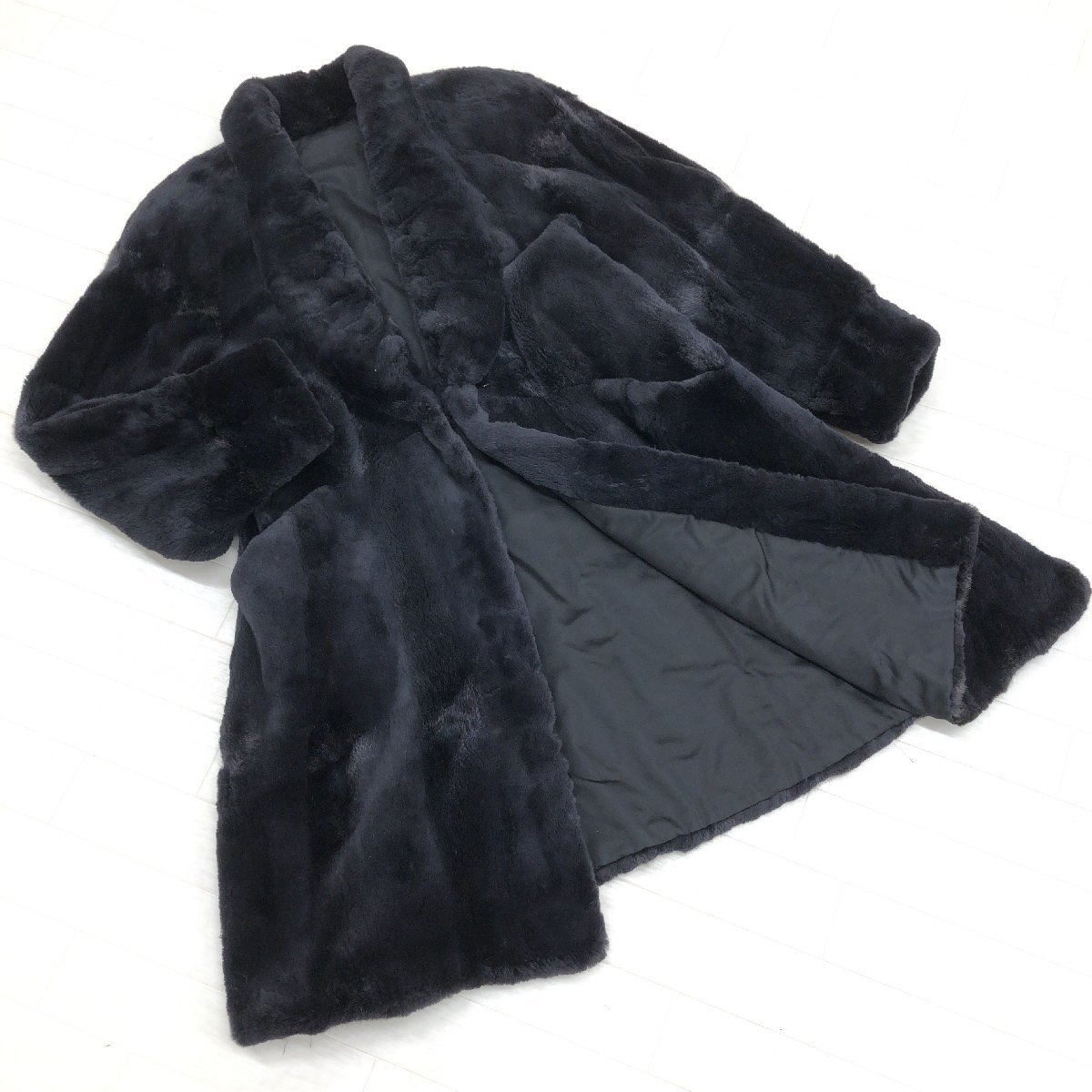★最高級毛皮 シェアードミンクファー セミロングコート XL相当 黒 ブラック ミンクコート ゆったり 大きいサイズ 2L LL レディース 婦人_画像1