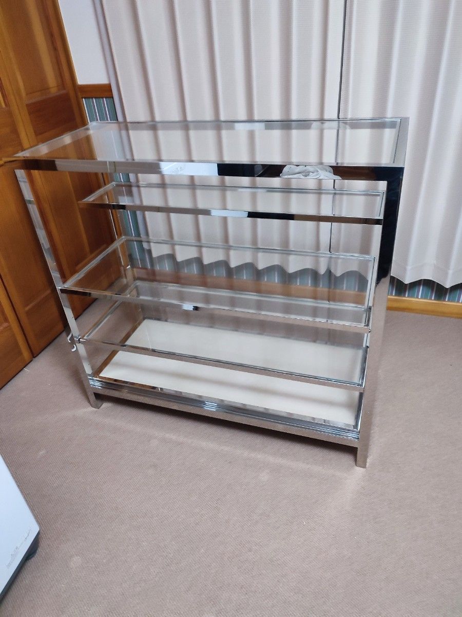 ガラスショーケース クロームメッキ 高級デパート 什器 ラック ガラスショーケース クロームメッキ 高級デパート 什器 ラック
