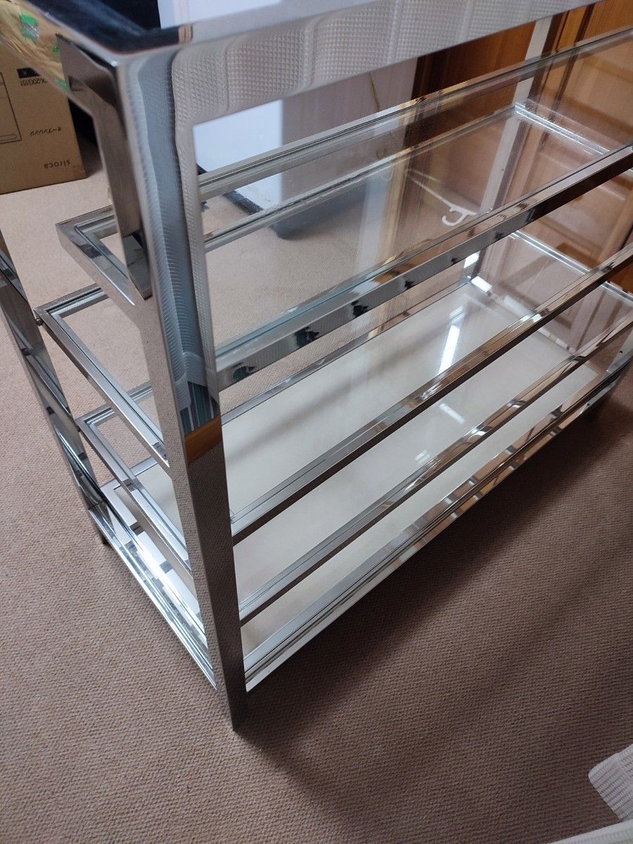 ガラスショーケース クロームメッキ 高級デパート 什器 ラック ガラスショーケース クロームメッキ 高級デパート 什器 ラック