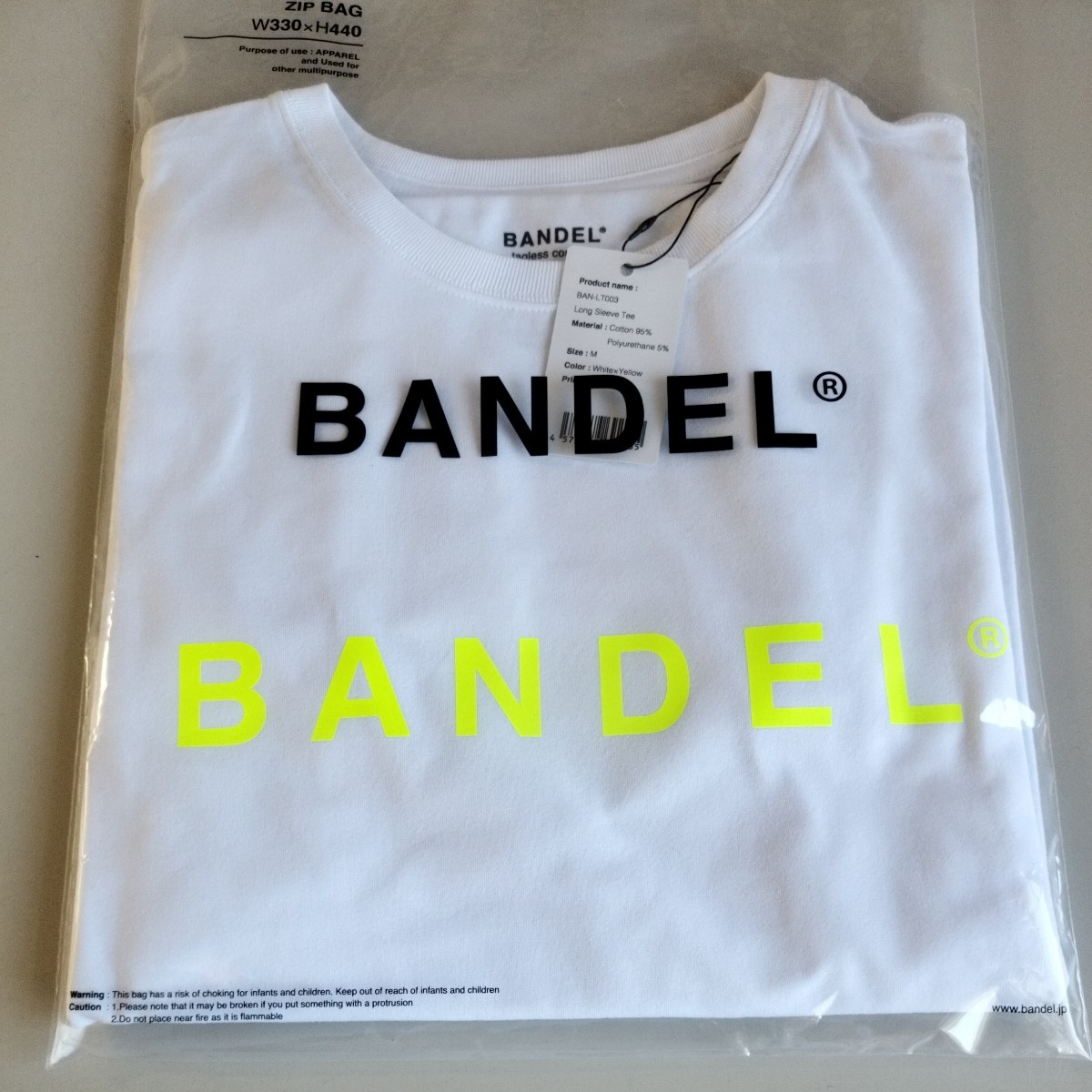 ★半額★バンデル BANDEL Mサイズ/長袖 白ホワイト 黄イエロー ロゴ Long Sleeve T Logo WHITE×YELLOW LT003/ロング Ｔシャツ_画像5