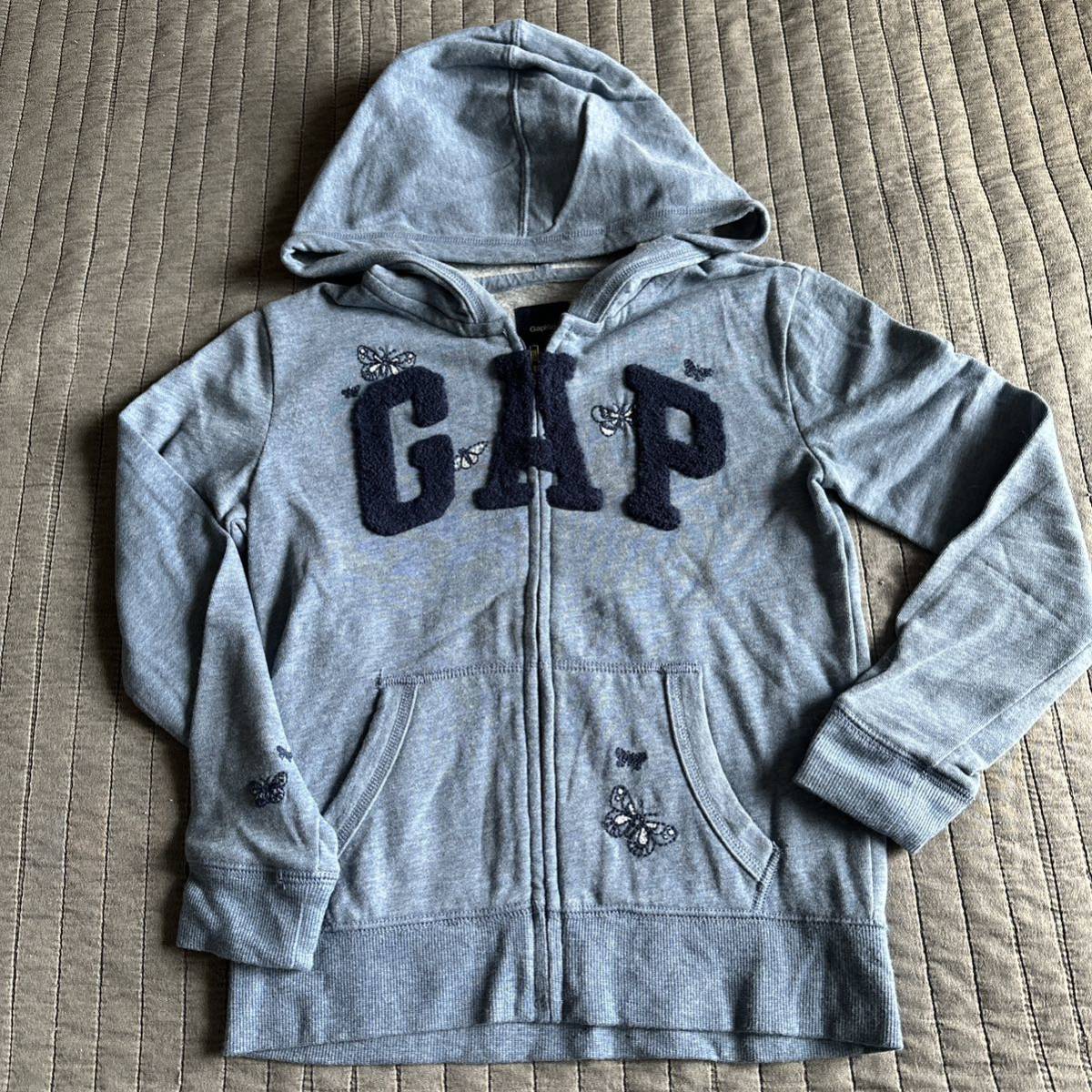 GAP SaGa la Logo embroidery butterfly embroidery reverse side nappy thin sweat Zip up Parker 130 Kids child clothes girl 