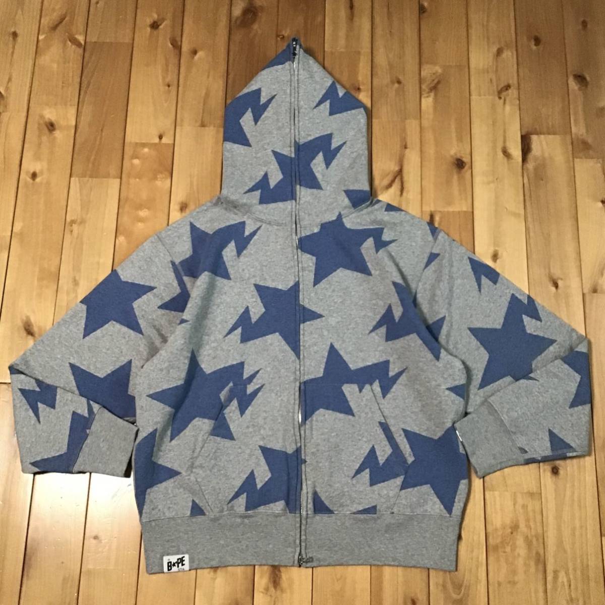 BAPE スター パーカー Mサイズ グレー × ブルー a bathing ape BAPE STA full zip hoodie エイプ ベイプ アベイシングエイプ STAR i705_画像1