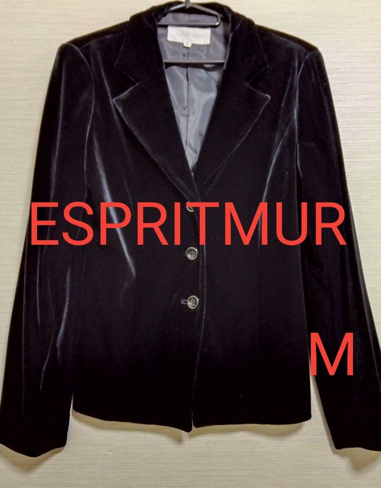 【ESPRIT MUR】エスプリミュール　ベルベット（ベロア）テーラード ジャケット　ストレッチ　黒　M