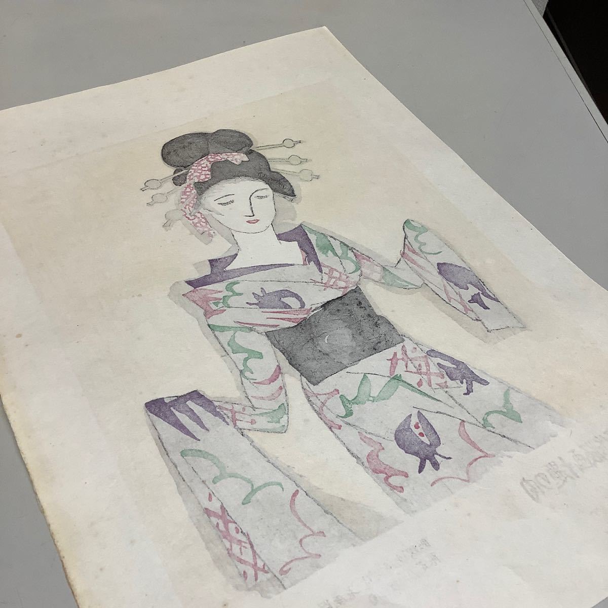 ② 夢二名作版画十題の内 唐人お吉 69/200 彫摺 松永安生 港屋版 木版画 現状品 _画像8