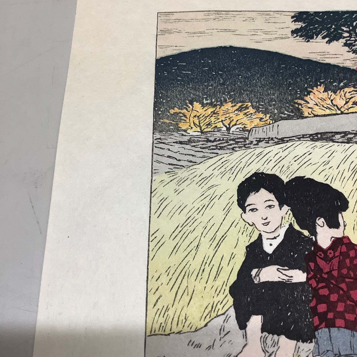 (21) 夢二 かくれんぼ 92 34/300 彫摺 松永安生 木版画 現状品 _画像4