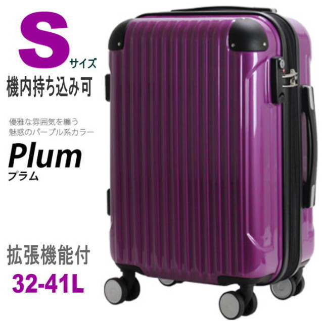 【送料無料】スーツケース 機内持ち込み 小型 軽量 拡張 キャリーケース キャリーバッグ Sサイズ 1泊2泊3泊4泊 双輪 TSA パープル プラム a