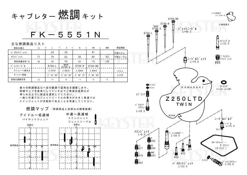 ■ FK-5551N　Z250LTD　TWIN　H1　キャブレター リペアキット　キースター　燃調キット　4_画像3