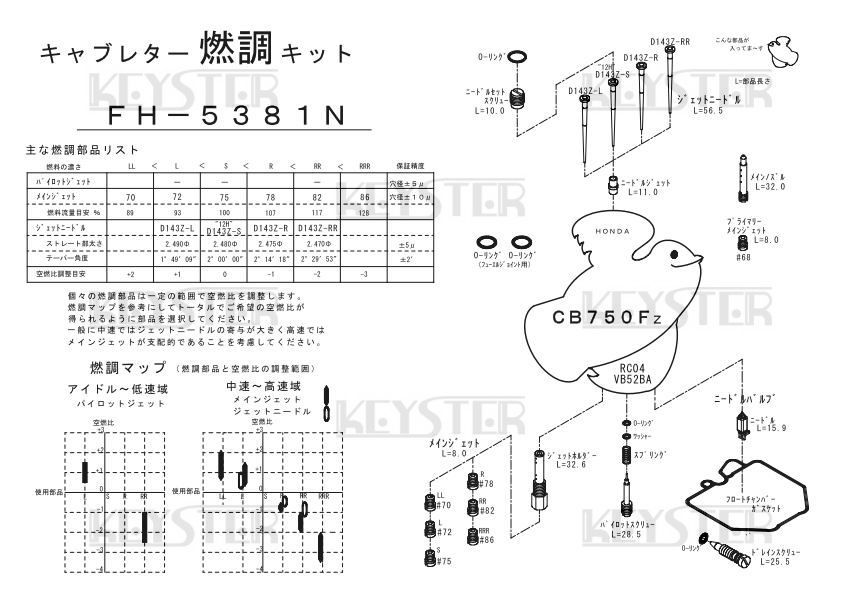 ■ FH-5381N CB750FZ RC04 エアカットバルブ KACV-001K キャブレター リペアキット キースター 燃調キット