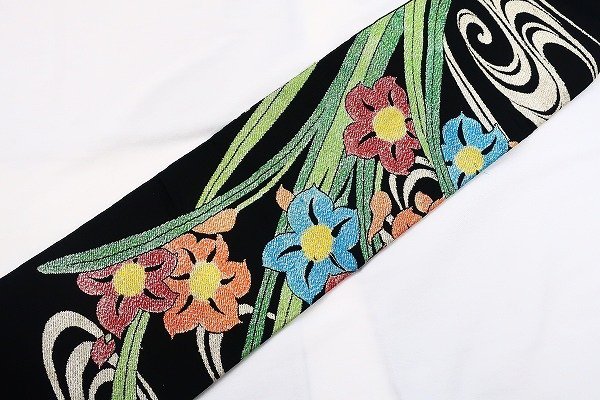 [ кимоно fi] античный Nagoya obi чёрный красочный длина 3m48cmbi bit Taisho роман retro модный натуральный шелк 15051