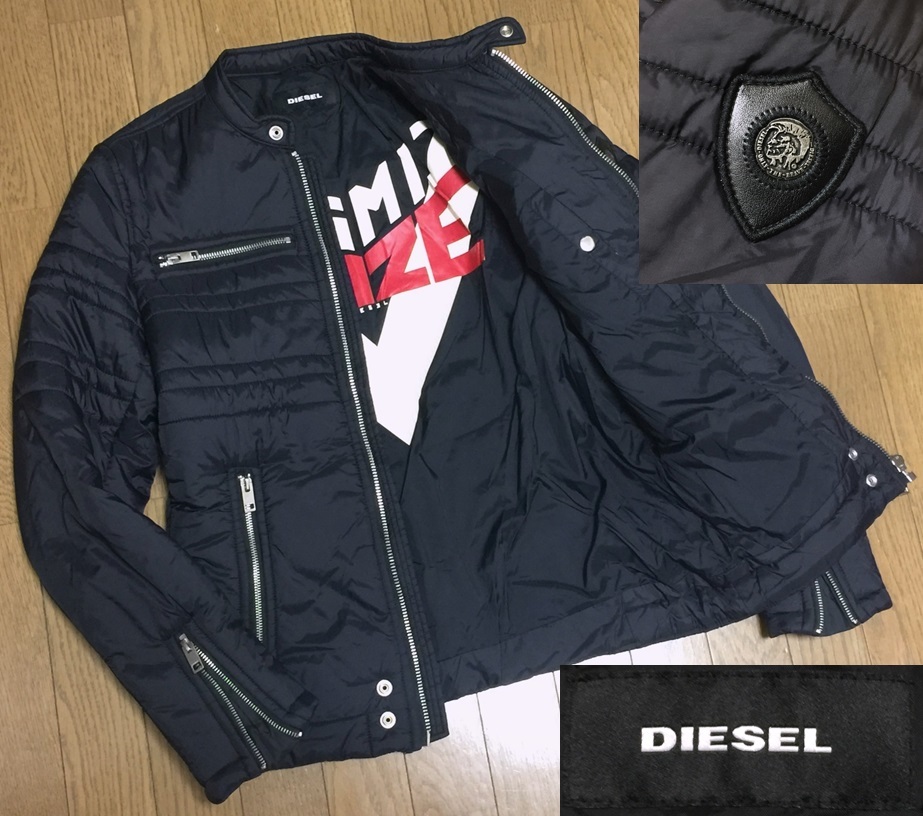 DIESEL ディーゼル NEVERZIP JKT 軽量 中綿 ナイロン キルティング パテッドバイカー ライダース ジャケット メンズ M 黒 ブラック_画像1