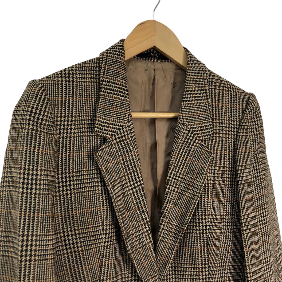 B343 DAKS ダックス テーラードジャケット ジャケット アウター 上着 羽織り 長袖 ウール 100% ブラウン系 グレンチェック レディース 7AB2_画像2