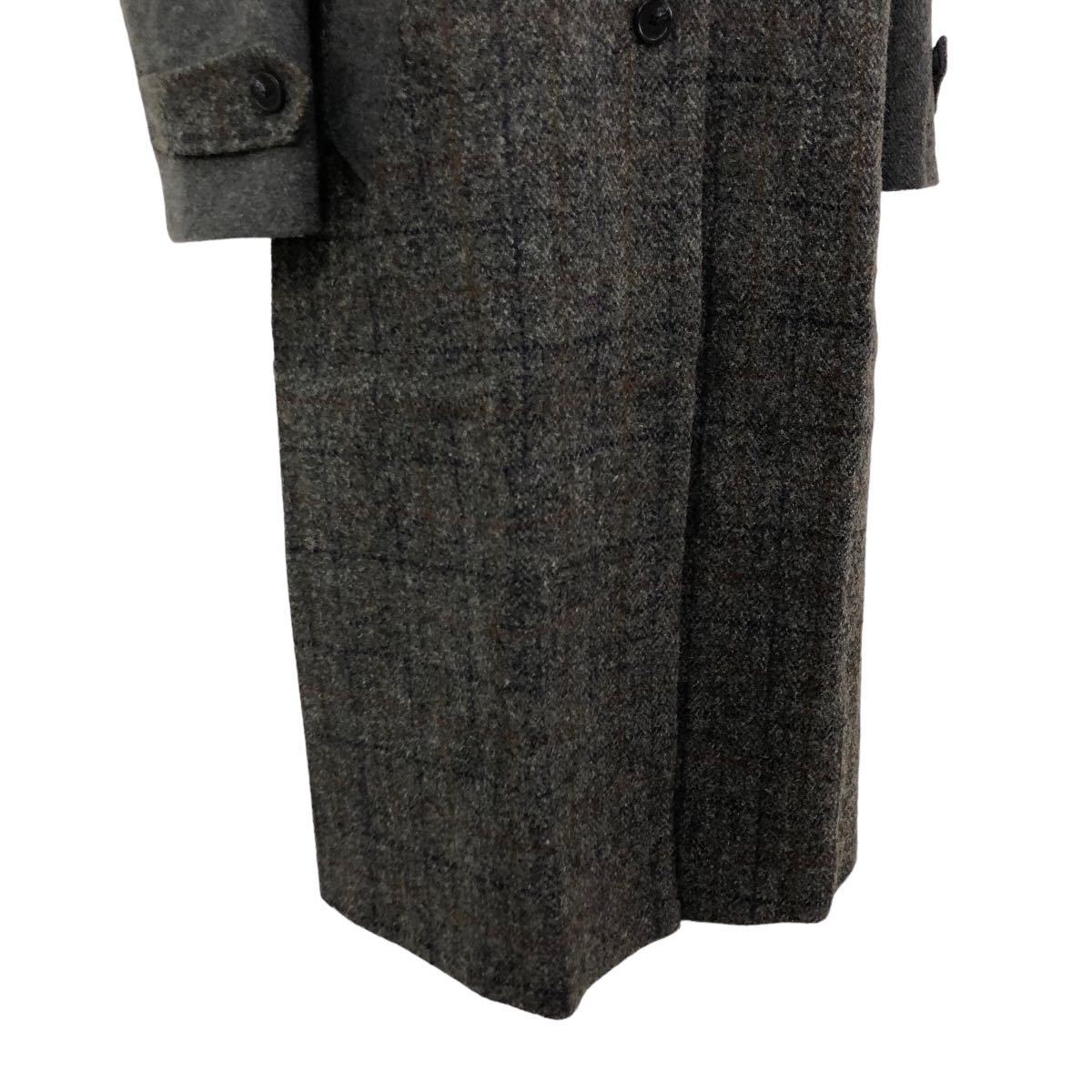 B344 Harris Tweed SEVENDAYS=SUNDAY ハリスツイード ロングコート コート アウター 上着 羽織り 長袖 ウール 100% グレー系 チェック柄 Lの画像3