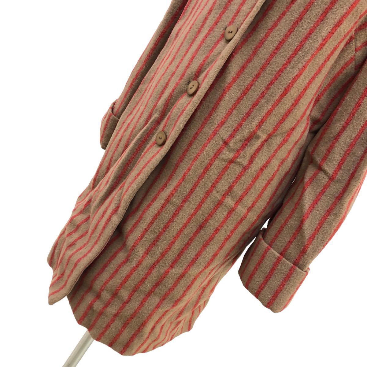 AS165 Jocomomola ホコモモラ コート ロングコート アウター 上着 羽織り 毛 ウール レディース 40 ベージュ ブラウン オレンジ ストライプ_画像3