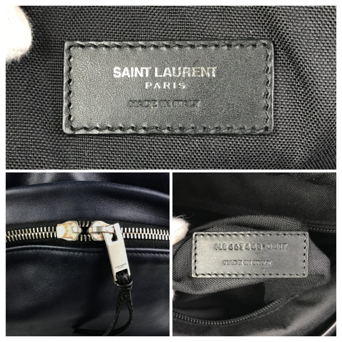 【1円～】イヴ・サンローラン Yves Saint Laurent バッグ リュックサック レザー ネイビー ブラック ソフトカーフ 中古_画像9