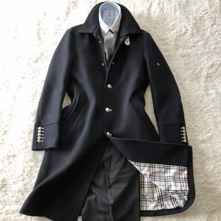     原文:【希少サイズ】バーバリーブラックレーベル ウールメルトンマリンコートBURBERRY BLACK LABEL 秋冬 銀ボタン チェック柄