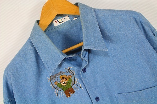 VAZIIE SPORT バジエ スポーツ シャツ トップス 長袖 熊刺繍 大きいサイズ 日本製 50 濃い水色 メンズ [839425]_一番近い色です