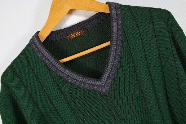 ARAMIS アラミス 綺麗め ニット セーター 薄手 トップス 長袖 ウール Vネック 日本製 立体柄 L 緑 グリーン メンズ [748661]_画像2