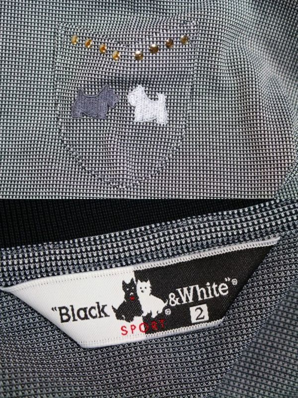 Black&White ブラック&ホワイト 美品 ポロシャツ トップス 長袖 薄手 透け感 メッシュ風 日本製 2 グレー 黒 白 レディース [780858]_画像8