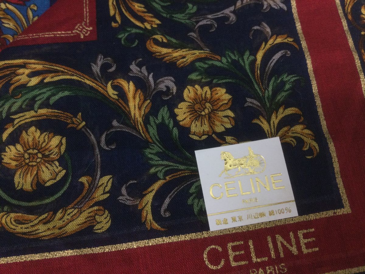 D934-80【未使用保管品ハンカチ3点まとめ】CELINE(セリーヌ)コットン100％ ハンカチーフ/イブサンローラン/ピエールカルダンt_画像5