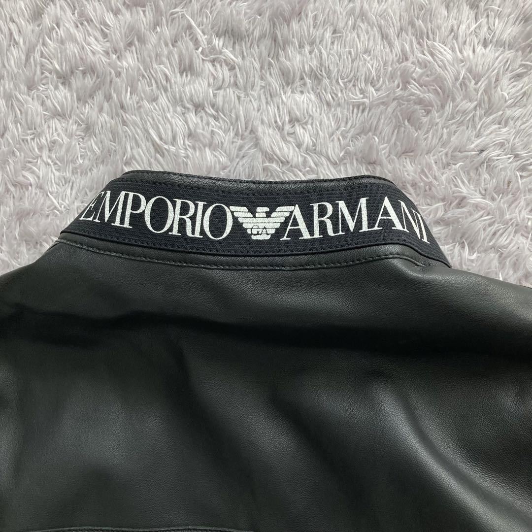 XL 美品 EMPORIO ARMANI エンポリオアルマーニ ライダースジャケット ダブルジップ レザー 襟デカロゴ 黒 ブラック 50サイズ _画像2