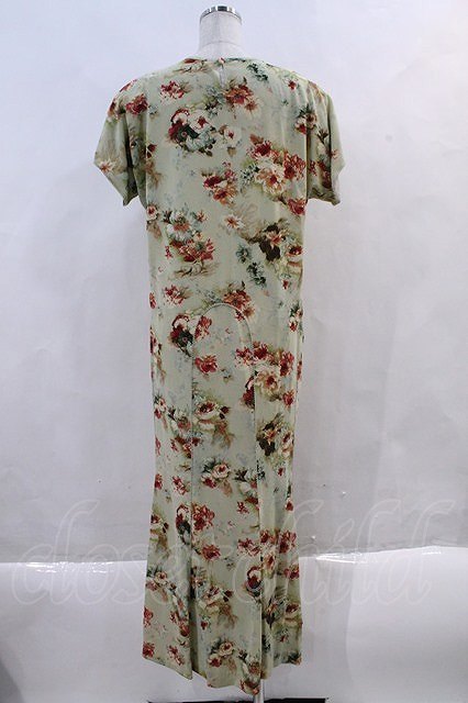 KANEKO ISAO / rose bouquet pattern chiffon short sleeves One-piece mint I-23-11-27-061-EL-OP-HD-ZI