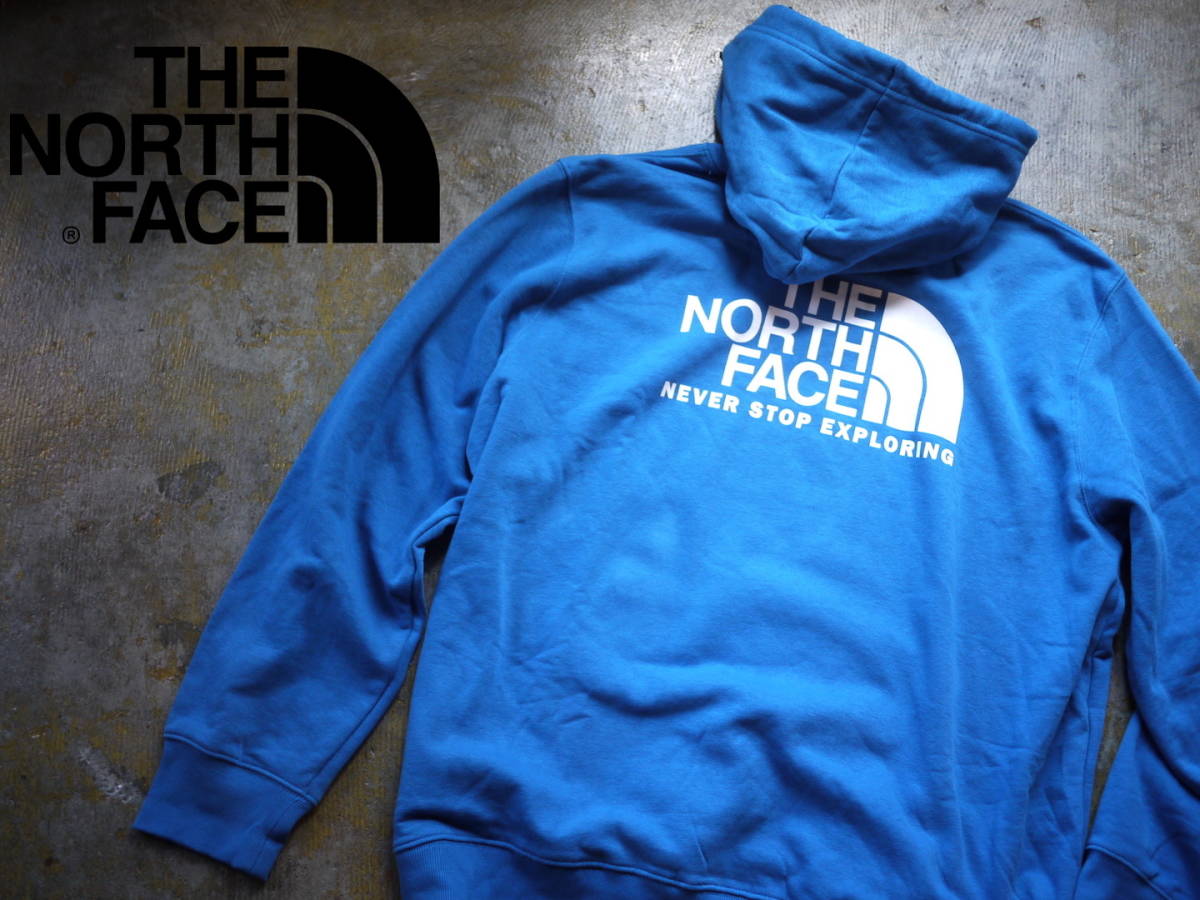 1.6万 新品 L/ノースフェイス バックプリント スウェット パーカー THE NORTH FACE THROWBACK HOODIE BANFF BLUE_画像1