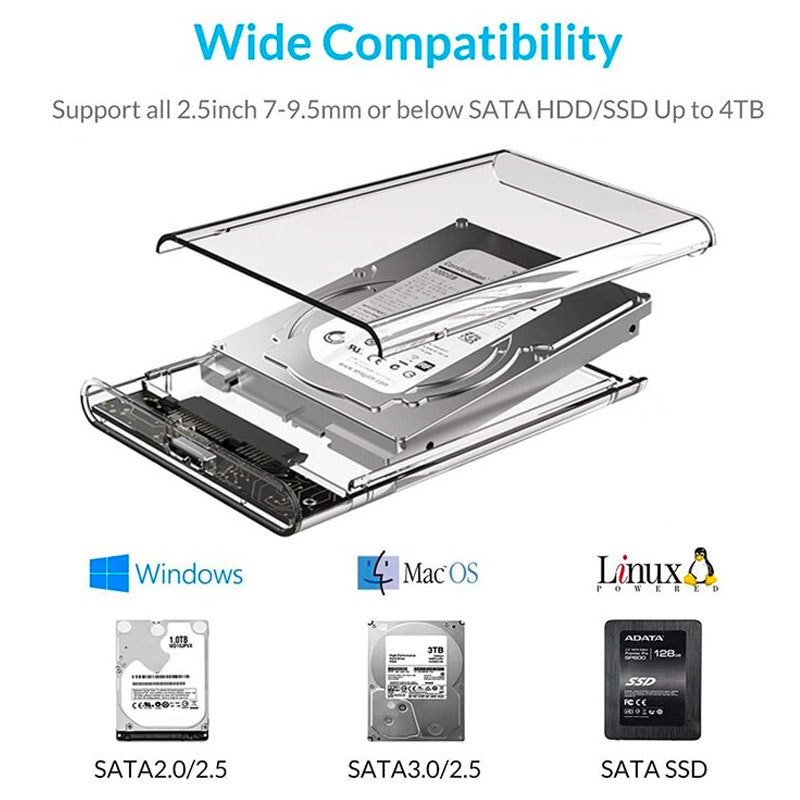2.5インチ HDD SSD USB 3.0 外付けケース 透クリア 2個セット SATA UASP 工具不要 高速データ転送 5Gbps ポータブル Win Mac Linux 電源不_画像5