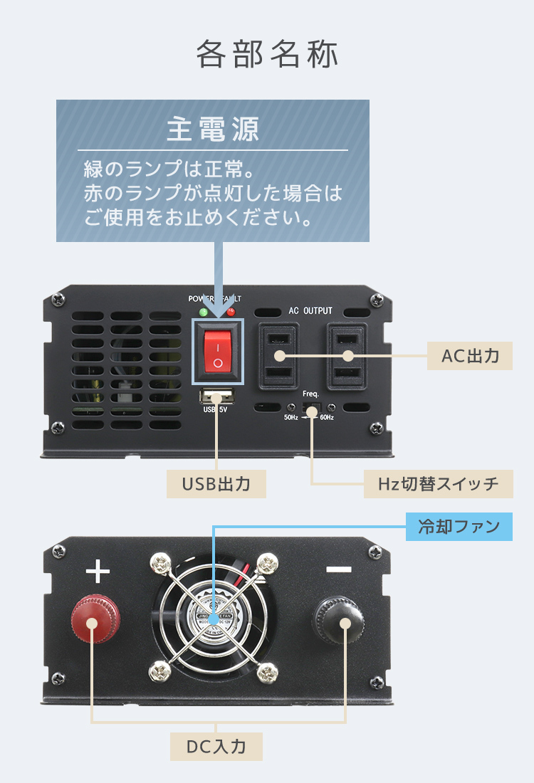 【定格出力1000W】インバーター 非常用電源 12V 自動車用 100V ポータブル電源 定格 1000W 最大 2000W 修正波 疑似正弦波 矩形波_画像9