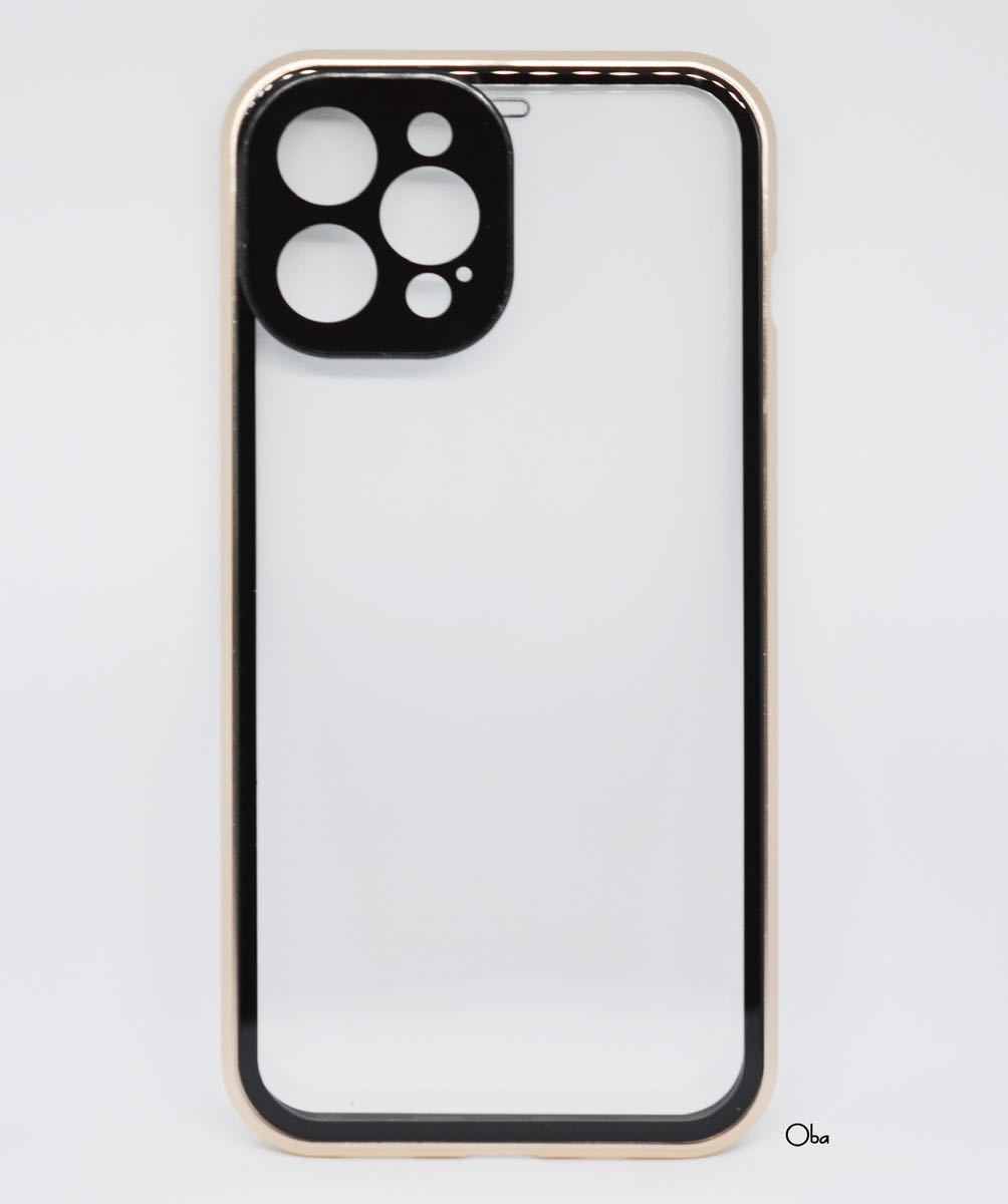 ダブルロック ゴールド iPhone 13 Pro Max ケース レンズ保護一体 アルミ合金 フィルム不要ケース 両面ガラスケース_画像10