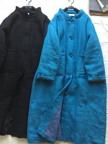 【最安値に挑戦】 楽ちん ロマンファッション 洋服ミックス 暖かい 綿入り コート lg 和服 ロング ブルー系 Lサイズ