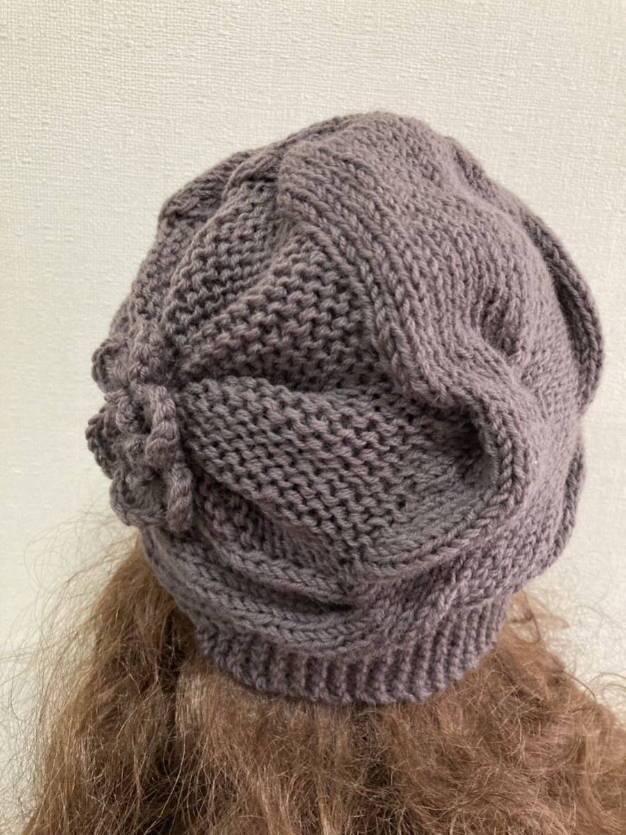 手編み帽子 ニットキャップ wool100% ハンドメイド ニット帽 　　ワッチ ブラウンベージュ_画像3