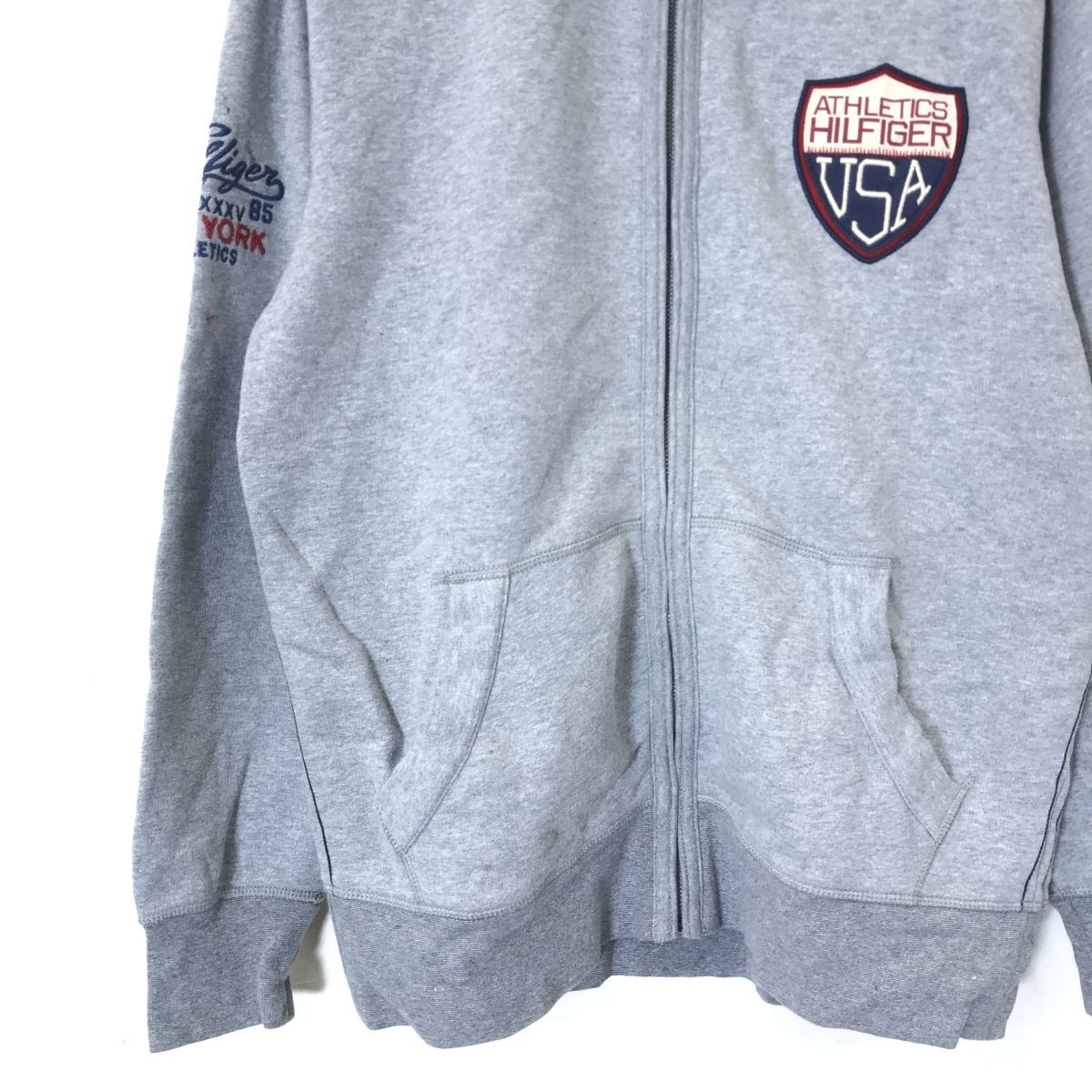 D163-F-N◆ TOMMY HILFIGER トミーヒルフィガー ジャケット ジップアップブルゾン ◆ sizeM コットン ポリエステル グレー 古着 メンズ_画像4