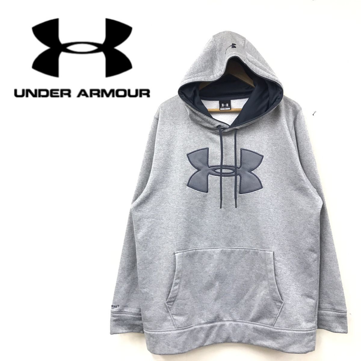 D25-R◆UNDER ARMOUR アンダーアーマー 裏起毛プルパーカー◆サイズXL メンズ 紳士 大きいサイズ ロゴ ドライスウェット グレー_画像1