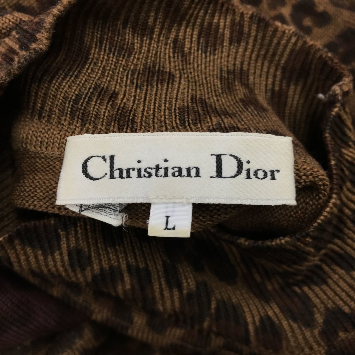 D819-D◆美品◆old◆ Christian Dior クリスチャンディオール セーター ニット ハイネック ◆sizeL レオパード アーガイル マルチ ウール_画像7