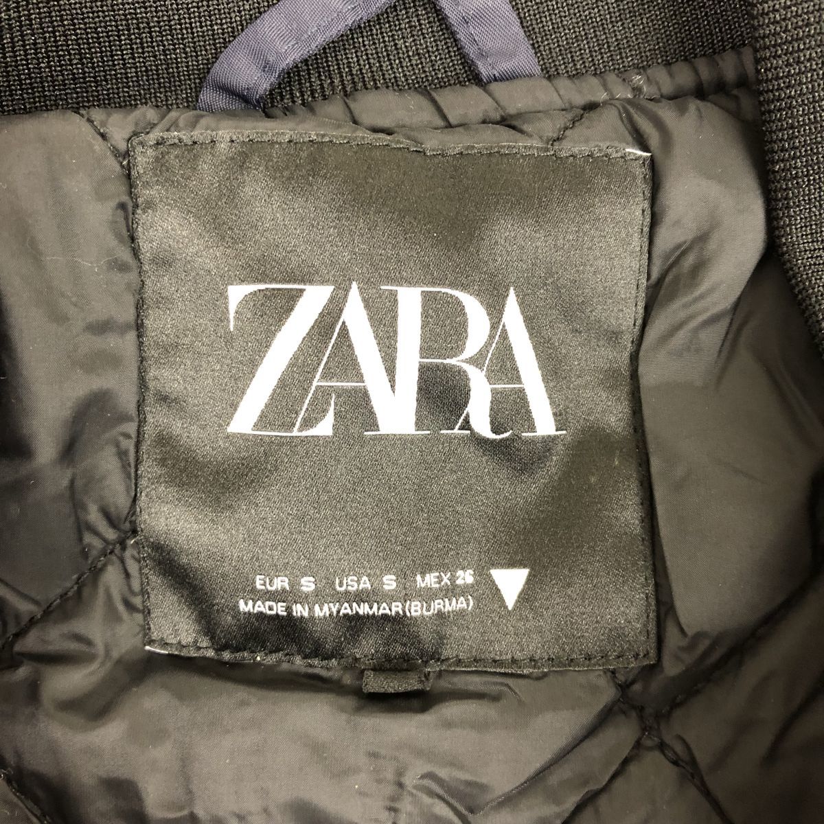 D421-W◆良品◆ZARA ザラ MA-1 ミリタリー風 フライトジャケット 中綿 オーバーサイズ カジュアル◆size:S ネイビー系 ポリエステル100_画像9