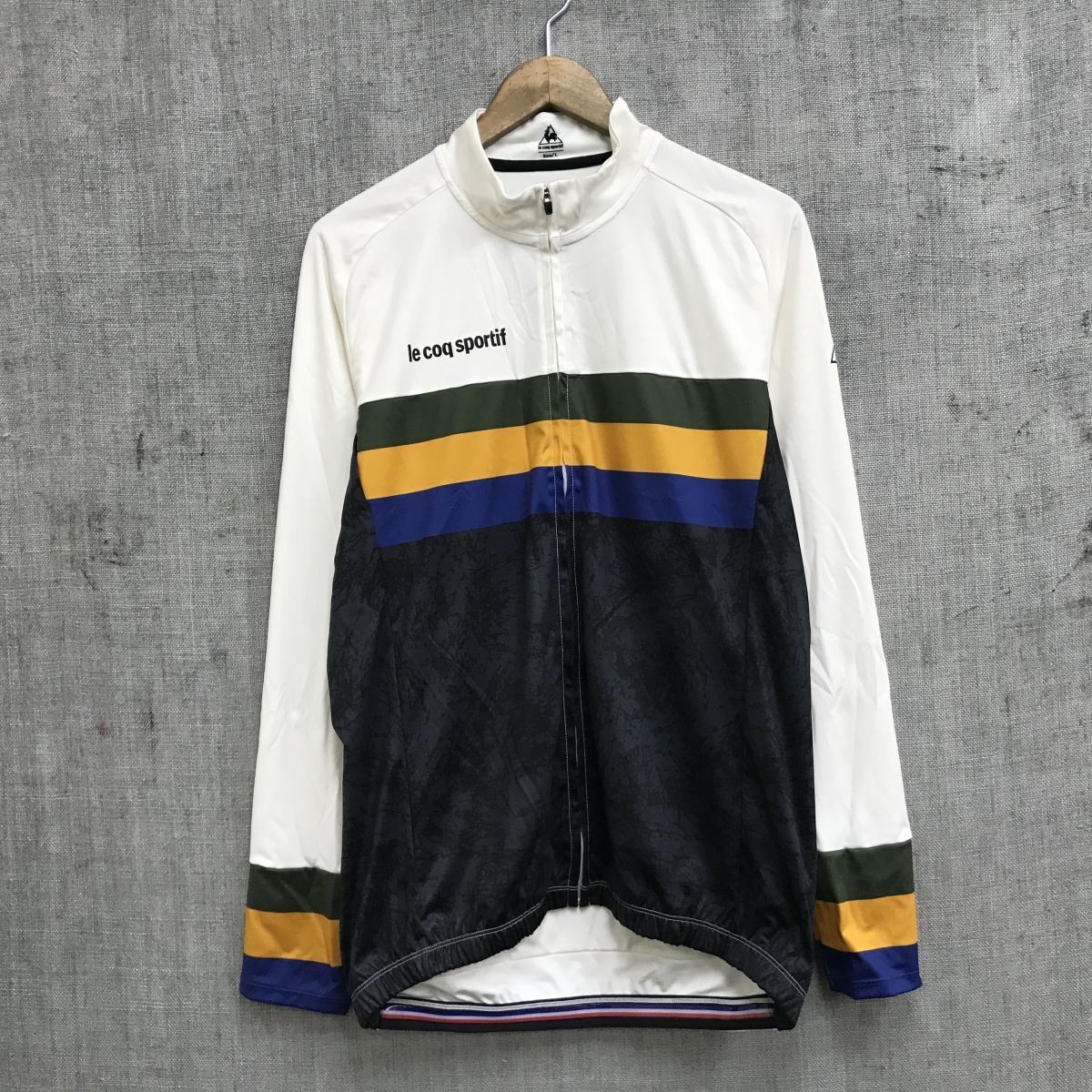 D1074-N◆美品◆ le coq sportif ルコックスポルティフ サイクルジャージ 長袖 フルジップ ロードバイク ◆sizeL ホワイト マルチ ポリ_画像2