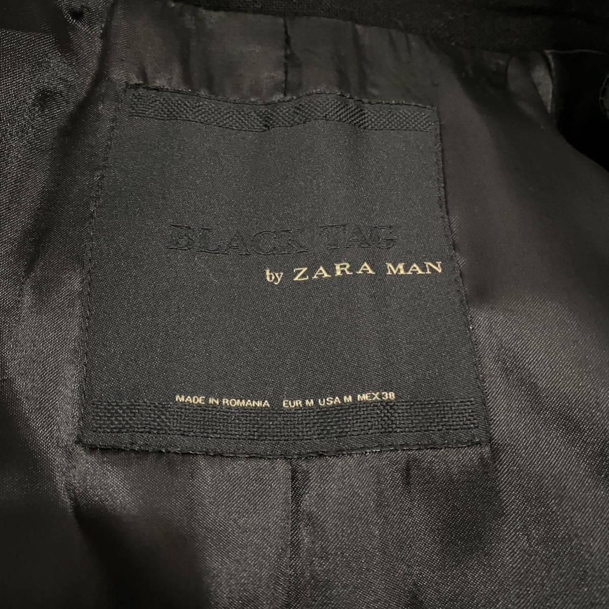 名作 即完売品 BLACK TAG by ZARA MAN ダブル チェスターコート ポロコート Mサイズ ブラック 美シルエット 細身 高級ライン ザラ 希少_画像7