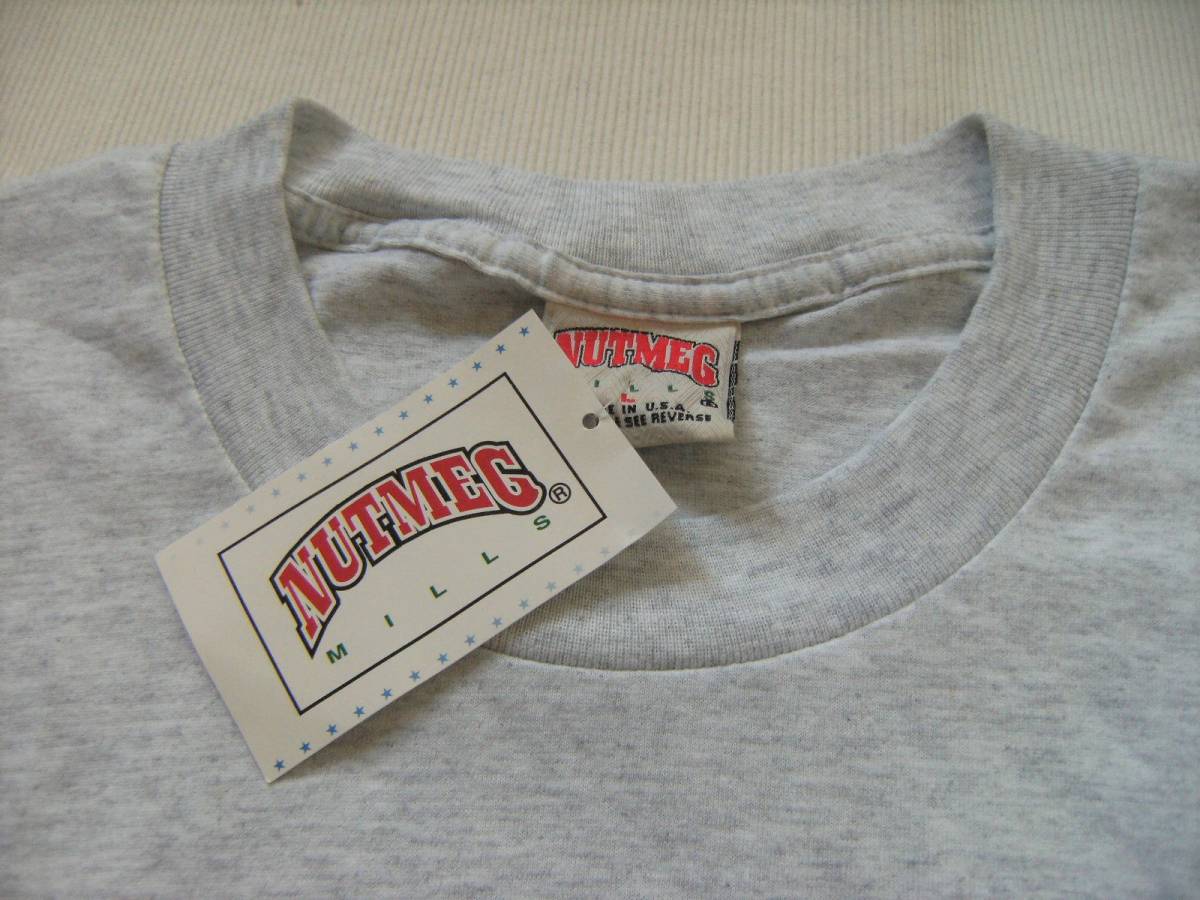 ■90's USA製 ロサンゼルス ドジャース 野茂英雄 Tシャツ Lサイズ タグ付 薄汚れあり NUTMEG MILLS■MLB Los Angeles Dodgers NOMO_画像3