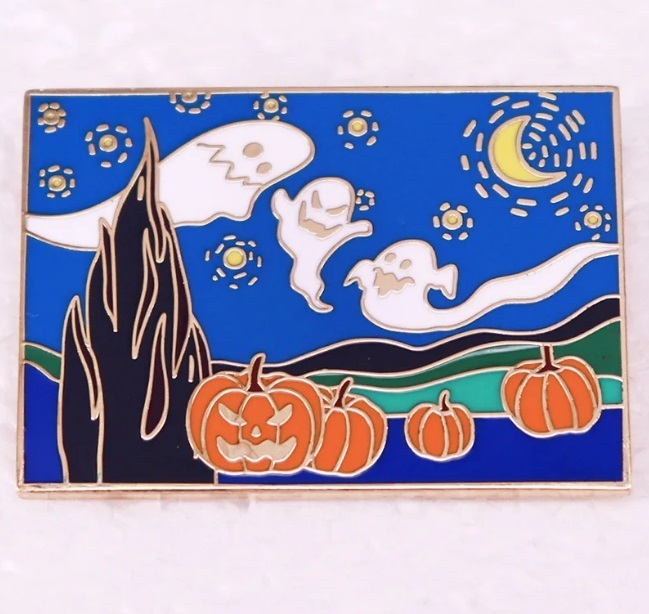 新品　ゴッホ　星月夜パロディ　ハロウィン　ピンブローチ　ピンバッジ　ピンズ_画像1