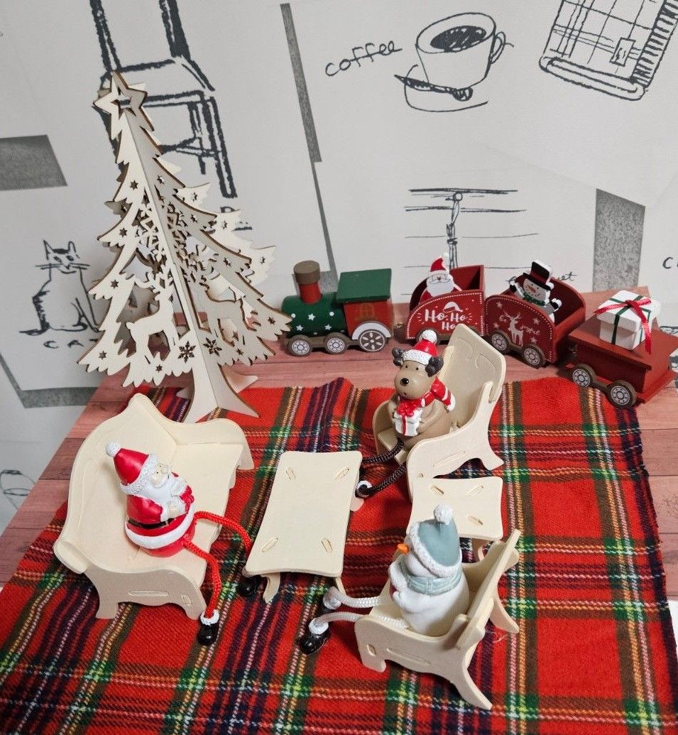 クリスマスオーナメントNo.11 木製家具 木製ツリー  クリスマストレインなど