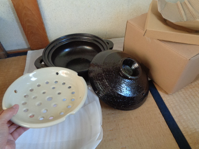 陶器 IH対応型 ヘルシー蒸し鍋 NC-21/セラミック・黒釉/土鍋型 蒸し鍋/良品_画像1