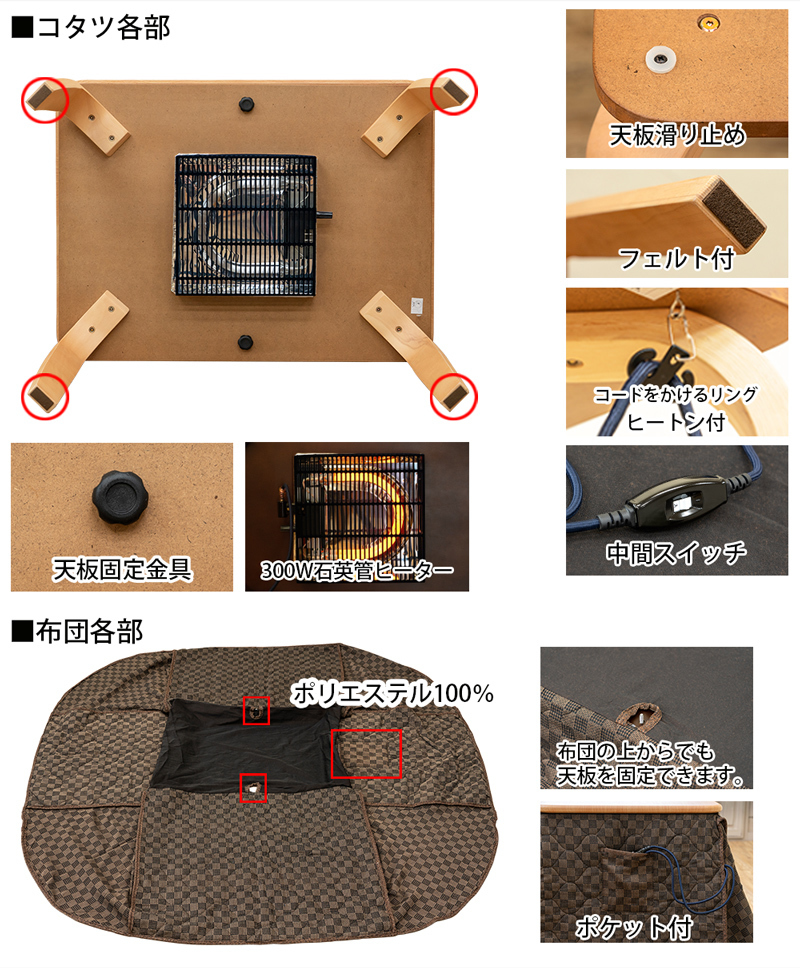 こたつ 火燵 炬燵 ダイニングこたつテーブル 高脚 コタツ テーブル ダイニングテーブル 木製 ダイニングこたつ 80cm×60cm_画像8